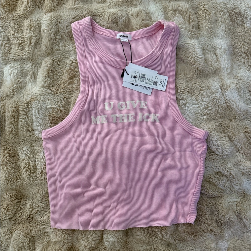 Garage Pink Fitted Crop Halter Tank Top
